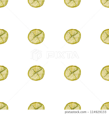Organic seamless pattern of lemon slices. Artistic natural background. Ripe citruses. Creative design. Botanical watercolor illustration. Ideal for pillows, kitchen posters, napkins Organic seamless pattern of lemon slices. Artistic natural background. Ripe citruses. Creative design. Botanical watercolor illustration. Ideal for pillows, kitchen posters, napkins 114929133