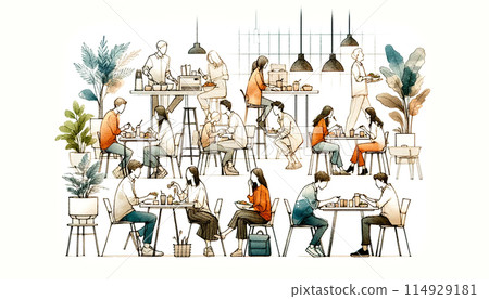 現代咖啡館的用餐場景 114929181