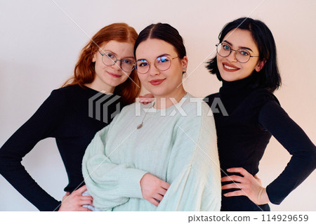 Sisters United: A Portrait of Family Love and Bonding on White Background 114929659