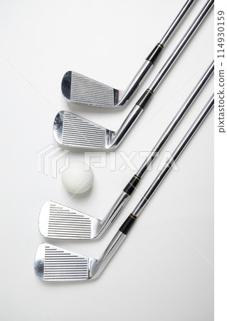 Closeup view set of the golf club with the ball Closeup view set of the golf club with the ball 114930159