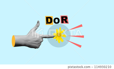 Conceptual image of finger pointing with abstract design 114930210