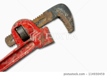 Closeup view of red pipe wrench 114930459