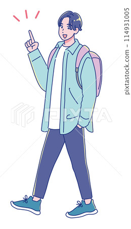 動漫風格的年輕男學生微笑著行走 動漫風格的年輕男學生微笑著行走 114931005