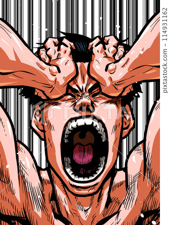 一個裸體男人抱著頭尖叫的插圖 114931162