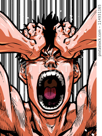一個裸體男人抱著頭尖叫的插圖 114931165