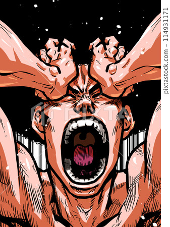 Illustration of a naked man holding his head and screaming 114931171