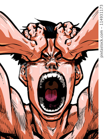 一個裸體男人抱著頭尖叫的插圖 一個裸體男人抱著頭尖叫的插圖 114931173