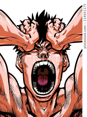 一個裸體男人抱著頭尖叫的插圖 114931175