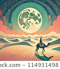 A traveler traveling through the mysterious desert at night 114931498