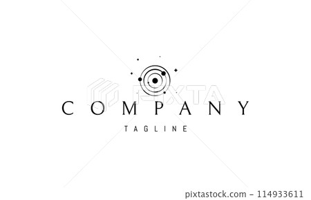 Vector logo with an abstract image of the solar system with orbits and planets. Vector logo with an abstract image of the solar system with orbits and planets. 114933611