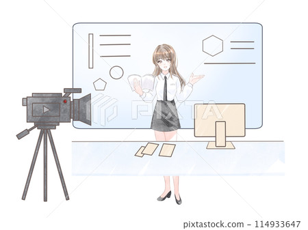 Female teacher teaching online Female teacher teaching online 114933647