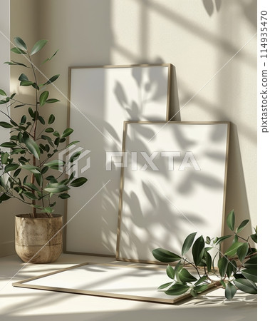 Mockup photo of two whites frames near wall, nature vibes for a mock up, Mockup photo of two whites frames near wall, nature vibes for a mock up, 114935470