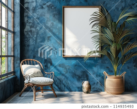 Mock-up frame in dark blue home interior 114935493