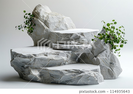3 stage rock podium for food products on white background 3 stage rock podium for food products on white background 114935643