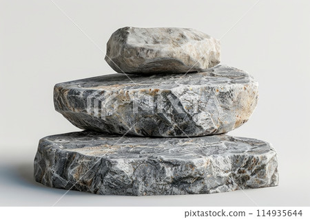 3 stage rock podium for food products on white background 3 stage rock podium for food products on white background 114935644