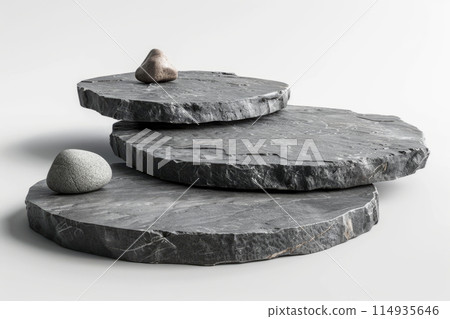 3 stage rock podium for food products on white background 3 stage rock podium for food products on white background 114935646