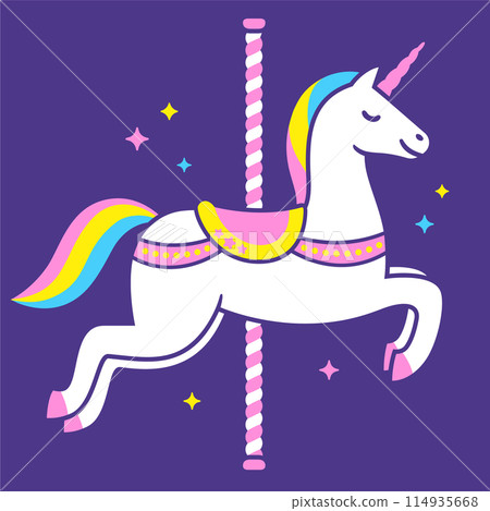 Unicorn carousel horse illustration 114935668