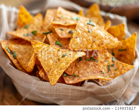 Tortilla Chips with Salsa Dip: Appetizing Mexican Snack 114935827
