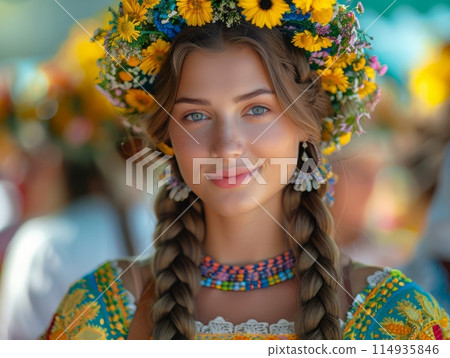 Independence Day of Ukraine with beautiful woman 114935846