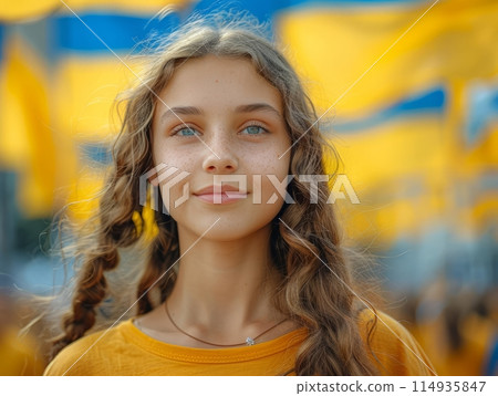Independence Day of Ukraine with beautiful woman Independence Day of Ukraine with beautiful woman 114935847