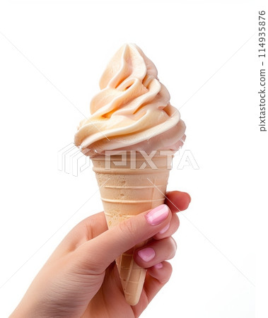 hand of a woman holding an ice cream, isolated white background hand of a woman holding an ice cream, isolated white background 114935876