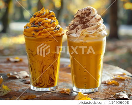 Pumpkin Chai and Pumpkin Spice Smoothies in glass 114936008