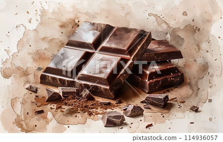 chocolate bar over watercolor background chocolate bar over watercolor background 114936057