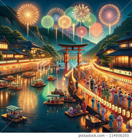 夜晚城市景觀中的煙火 114936203