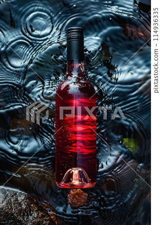 bottle of red wine floating in water and light style, bottle of red wine floating in water and light style, 114936335