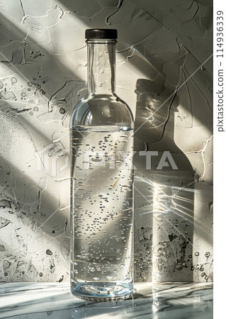 bottle water clean white surface over stone 114936339