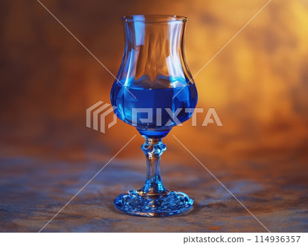 Refreshing Blue Cocktail in Glass on Bar Counter Refreshing Blue Cocktail in Glass on Bar Counter 114936357