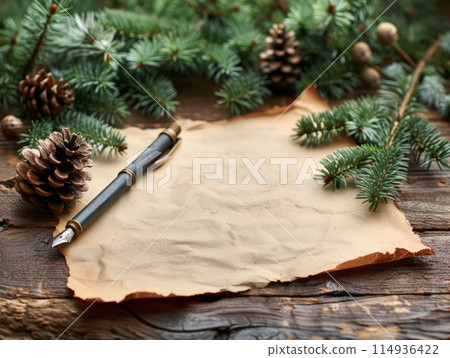 A blank white page, writing paper, decorations christmas 114936422