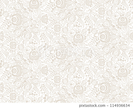 Abstract decorative floral background. seamless pattern in flat modern neutral. Hand drawn isolated rounded shapes. Cut out leaves flowers silhouettes. vector design Good for fashion, textile, fabric 114936634