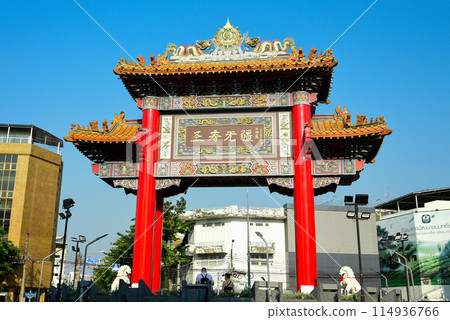 Scenery of temple and Chinese gate in Bangkok Scenery of temple and Chinese gate in Bangkok 114936766