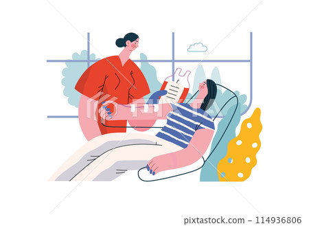 Mutual Support: Blood donation -modern flat vector concept illustration of a nurse and woman donating blood A metaphor of voluntary, collaborative exchanges of resource, services 114936806