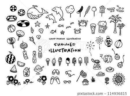 Cute hand-drawn summer image illustration set 114936815