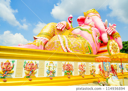 Beautiful scenery at Wat Saman Rattanaram, famous for its Pink Ganesha statue Beautiful scenery at Wat Saman Rattanaram, famous for its Pink Ganesha statue 114936894