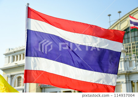 Scenery of the Thai flag waving in the wind Scenery of the Thai flag waving in the wind 114937004
