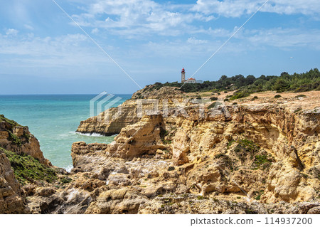 Portuguese coast in Benagil, Algarve, Portugal. Peninsula. Seven Hangging Valleys Trail. 114937200