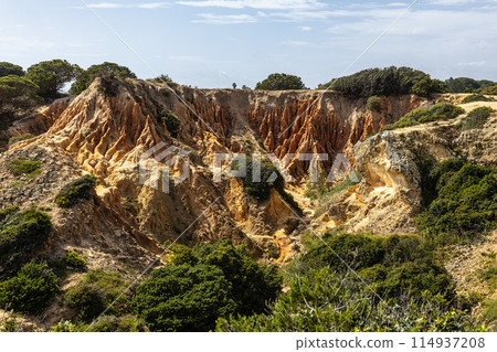 Praia da Marinha Beach among rock islets and cliffs seen from Seven Hanging Valleys Trail, Algarve, Portugal Praia da Marinha Beach among rock islets and cliffs seen from Seven Hanging Valleys Trail, Algarve, Portugal 114937208