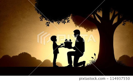 孩子們送來的父親節禮物的剪影 114937550