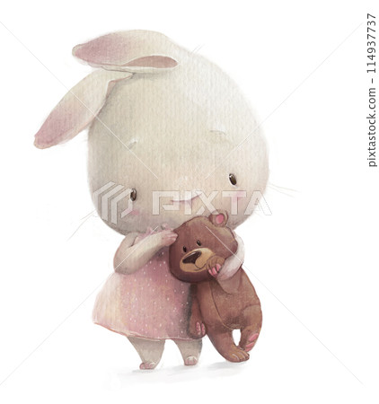 cute little hare girl with a teddy bear 114937737