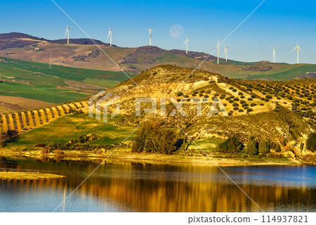 Wind turbines on hills, Andalusia Spain Wind turbines on hills, Andalusia Spain 114937821