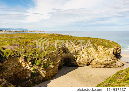 Ocean at low tide. Cathedrals Beach in Galicia Spain. 114937887