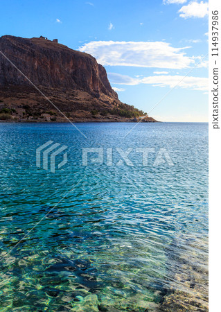 View of Monemvasia island in Greece 114937986