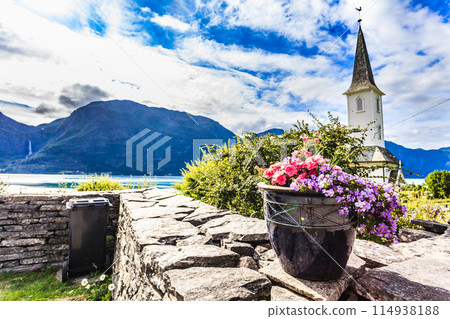 Wooden church in Nes village, Norway Wooden church in Nes village, Norway 114938188