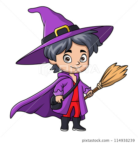 Cute boy cartoon wearing costume witch Cute boy cartoon wearing costume witch 114938239