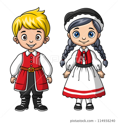 Couple kids cartoon wearing costume denmark Couple kids cartoon wearing costume denmark 114938240