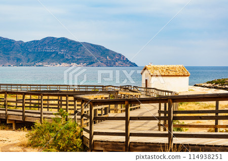 Isla Plana town beach in Spain 114938251