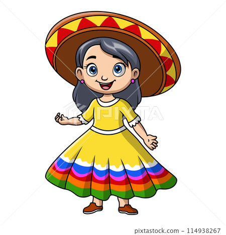 Cute girl cartoon wearing costume mexico Cute girl cartoon wearing costume mexico 114938267